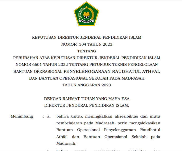Juknis BOs Madrasah dan BOP RA Tahun 2023